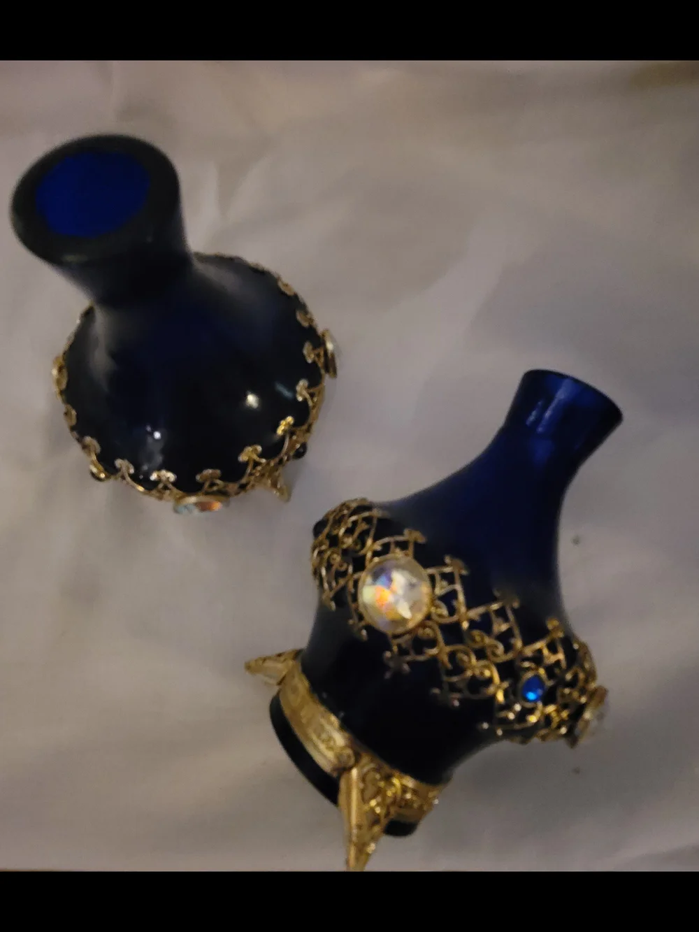 Cobalt Blue Decorative Glass Vases with Gold Filigree